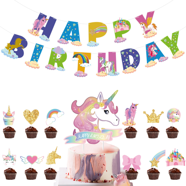 Dekorationer för födelsedagskalas Temat Enhörning Unicorn