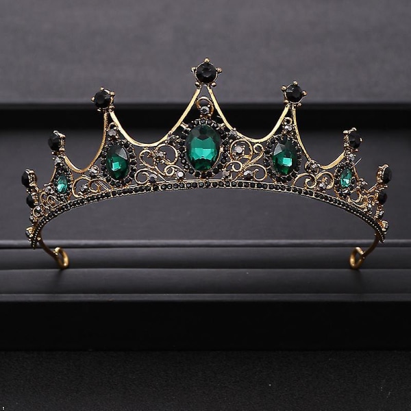 Vintage Grön Rhinestones Crystal Bröllop Crown Bridal Tiara