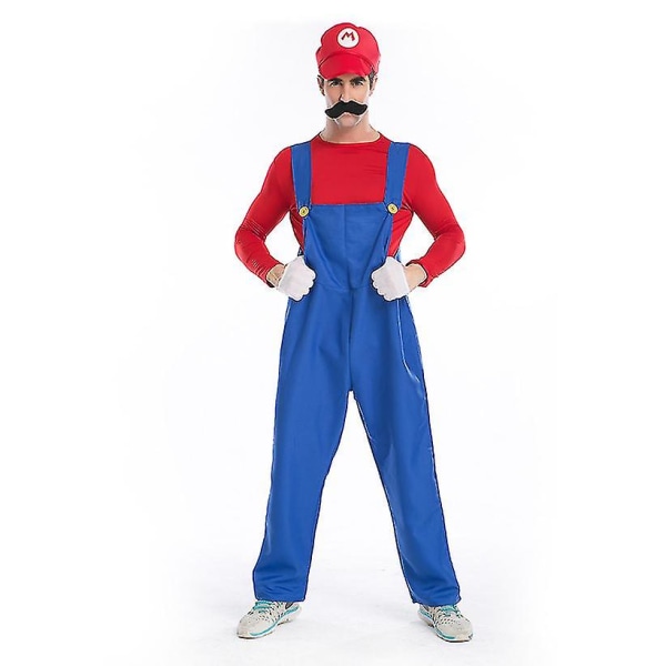 Män Super Mario And Luigi Bros Fancy Dress Halloween Kostym Rörmokare Overall