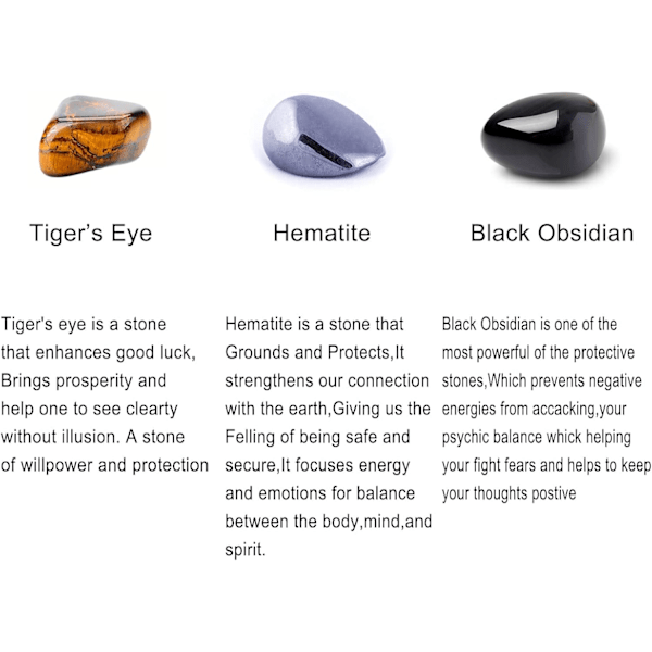 Naturliga Stenar Trippel Skyddsarmband, 10 mm Tigeröga, Hematit & Svart Obsidian, Helande Kristaller För Inre Styrka, Elastiskt
