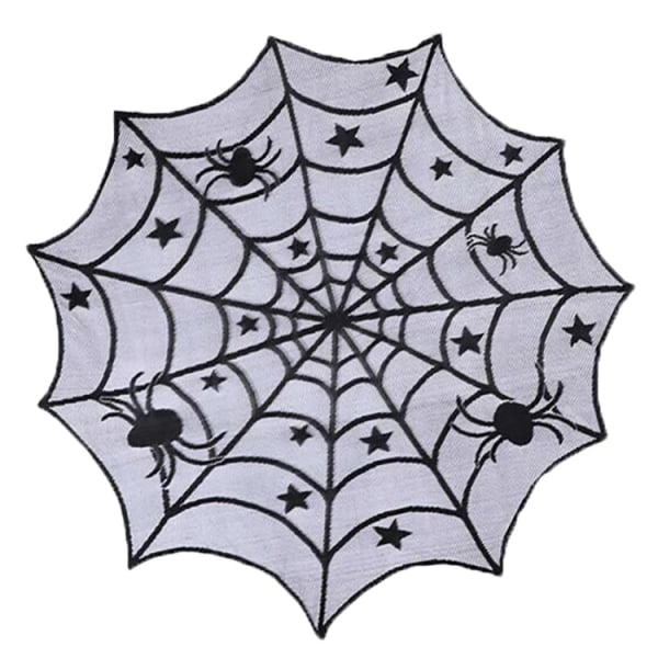 Halloween-dekoration, svart spets runt spSLINdelnätsöverdrag för Halloween-festdekoration, rund bordsduk 102cm
