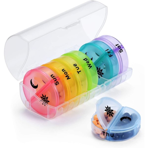 Bärbar och löstagbar medicinlåda i plast för morgon och Transparent + Colorful