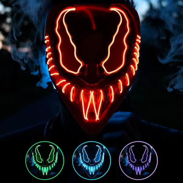 Coselena LED Halloween-maske med 3 lystilstande | Demon ansigtsmasker | Halloween kostume skræmmende maske Red