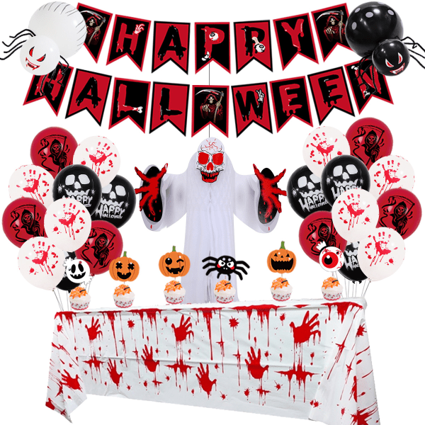 Halloween ballongsats med blodiga händer och spSLINdelballonger med spöke eller dödskalle med festdekorationer för bordsblodduk, stil D