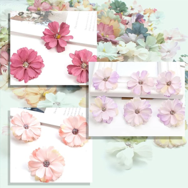 Pakke med 60 kunstige blomster, håndlavede blomster, elegante simuleringsblomster, til DIY scrapbooking, have og indretning