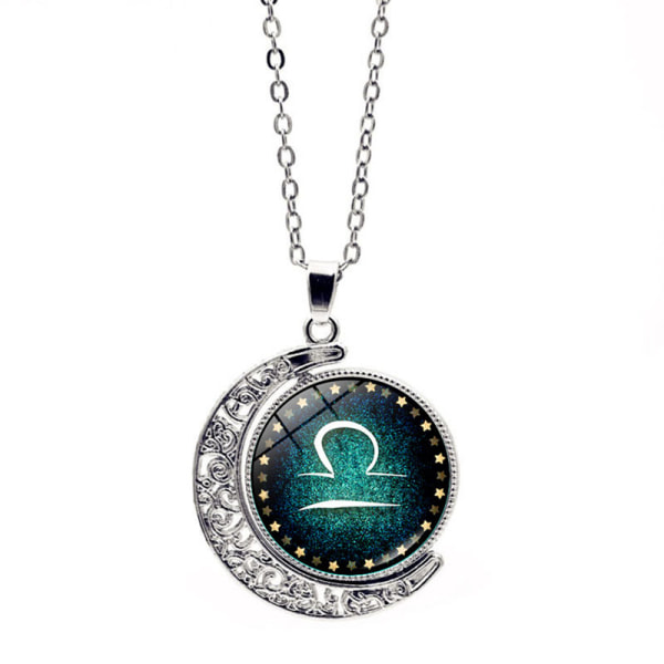 Starry Zodiac Halsband Dubbelsidig Roterande Moon Hänge -Vågen