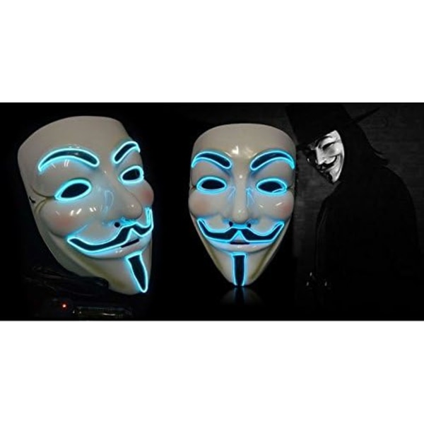 SOUTHSKY® LED-mask V för Vendetta-mask EL-tråd Ljus upp för jul Halloween Cosplay Cosplay-fest V-blue