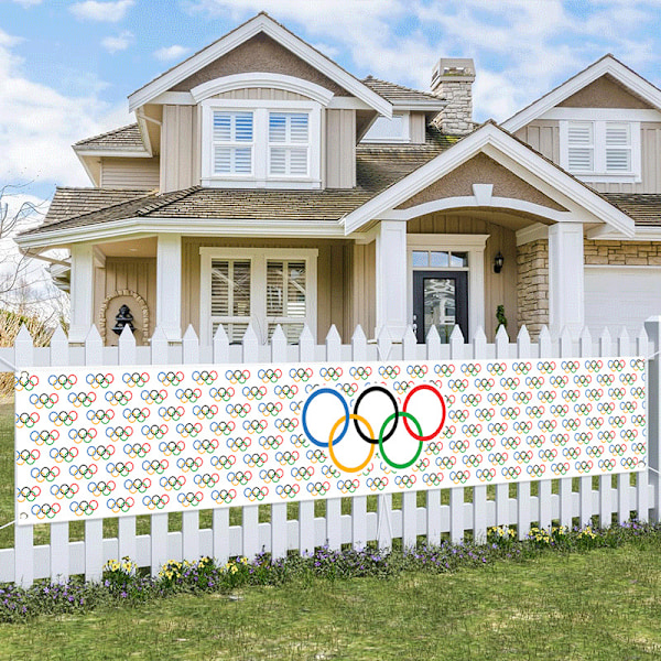 118 x 20 tuuman olympiarenkaat kansainvälinen teemapihan banneri urheilukyltti klubi juhlat suuri avajaiset polyesterikoristeet tarvikkeet sisä- ja ulkokäyttöön