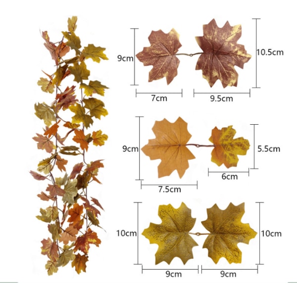 Girlang av konstgjorda lönnlöv - Hängande girlang för inomhus- och utomhusbruk, bröllopsfest, öppen spis, juldekoration, Thanksgiving-dekoration