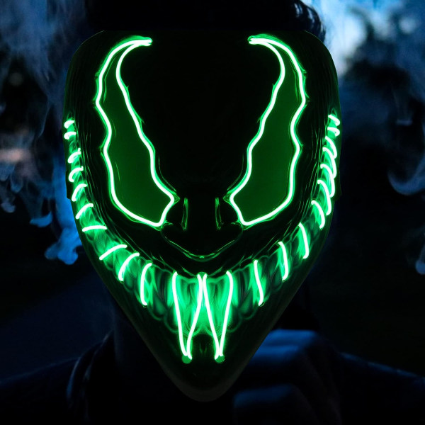 Coselena LED Halloween-masker med 3 ljuslägen | Demon ansiktsmasker | Halloween kostym skrämmande mask Green