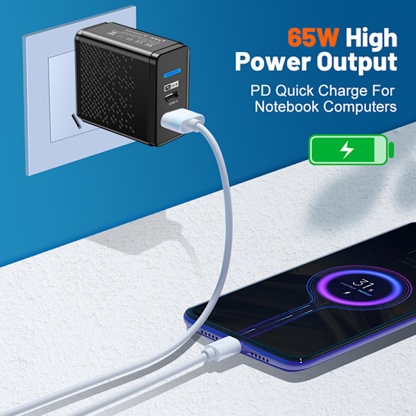 Snabb Laddare 65W USB C Laddare För iPhone 12 USB White