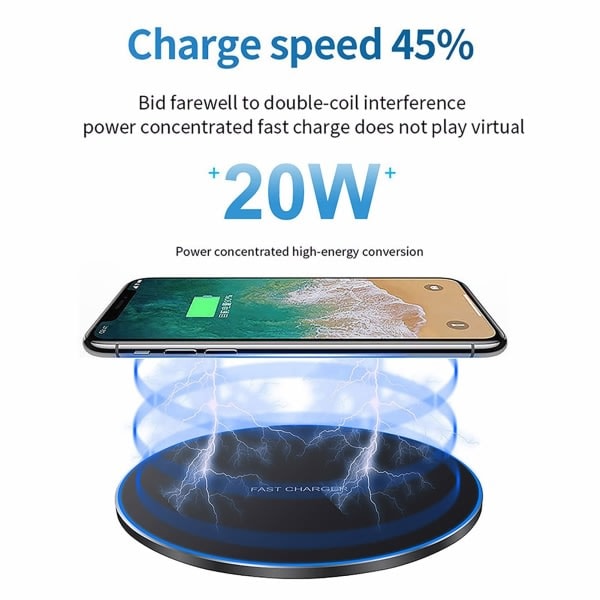 Trådlös laddare 20W tunn kompatibel med iPhone 14 12 13(Pro,Promax,mini)/11/SE/XS/XR, Samsung Galaxy S22/S21/S20/S10/Note 20, Air Pods Pro