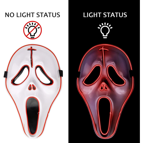 YEHUARIS Halloween-maske, Purge LED Light Up Mask til voksne mænd, kvinder, børn, skræmmende glødmaske med 4 lystilstande A-red