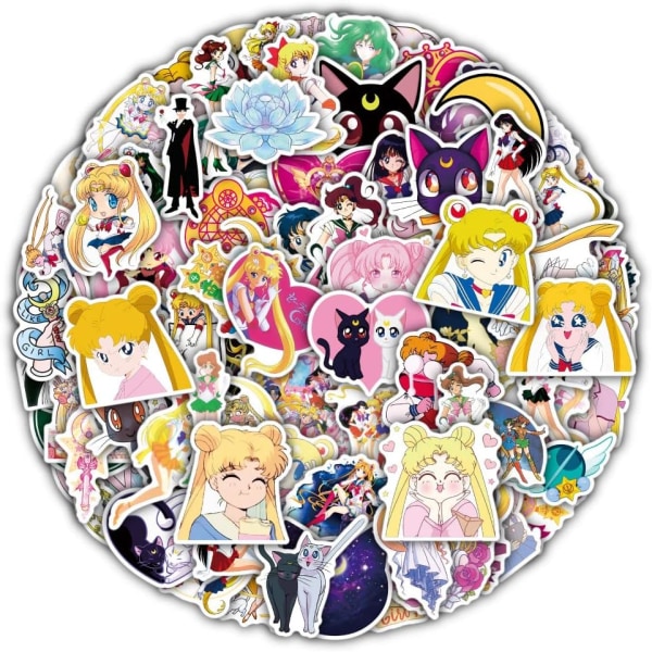 100 st Sailor Moon Pretty Guardian klistermärken, japanska Anime Cartoon vattentäta söta dekaler DMoon-100