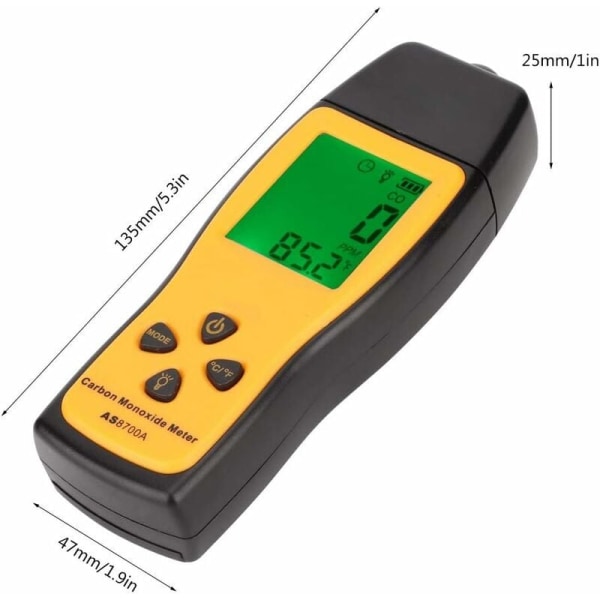 Bærbar CO-detektor, detektor med høj præcision med tydeligt LCD-display, 01000 PPM