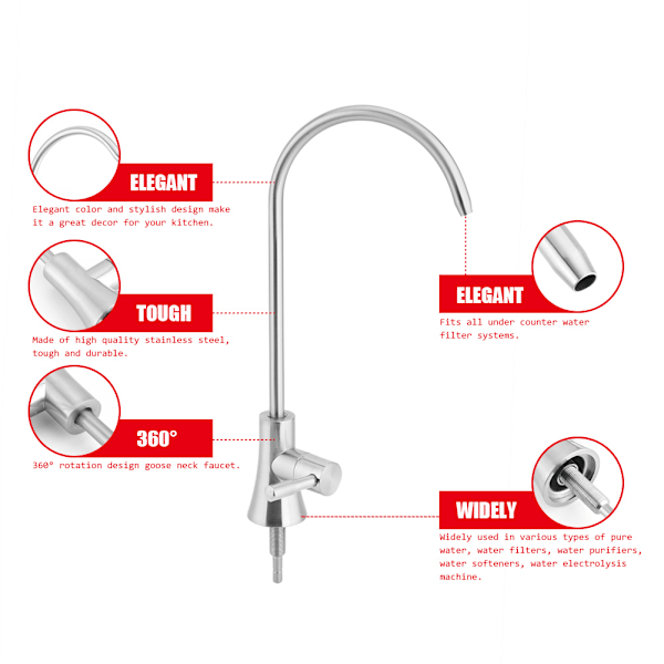 1/4'' Sinkki-seoskeittiöhana Kromi Käänteinen Osmoos RO Juomaveden Suodatin