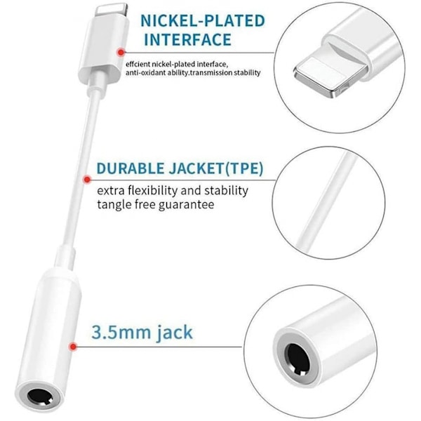 2 kpl iPhone 3,5 mm kuulokeliitäntäadapteri Lightning - 3,5 mm kuuloke/nappikuulokeliitäntään, äänimuunnin iPhone 14 13 12 11 Pro XR XS Max X 8 7...
