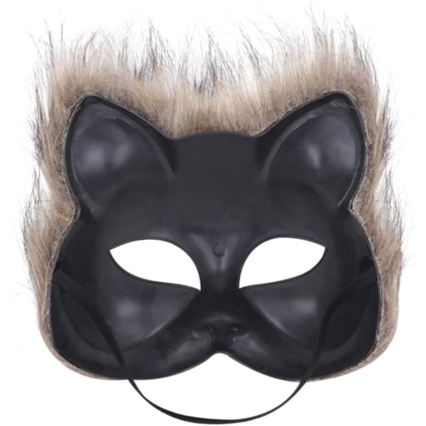 Rävmask halloween cosplaymask halvansiktsslöja ögonmask lurvig rävdräkttillbehör Djurfest Kattmasker Grey