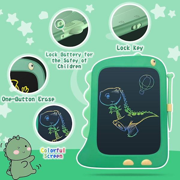 8,5 tommer LCD Doodle Board Tablet Legetøj - Grøn Dinosaur Tegneplade til Børn 2-6 År - Jule- og Fødselsdagsgaver