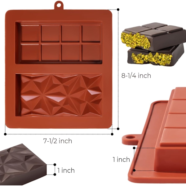 Chokoladebar Form Dyb Dubai 2,5 cm Pistacie Chokoladebar Silikone Tyk Form til Fyldt Bar, Stor Slikbar Form til Fyldning