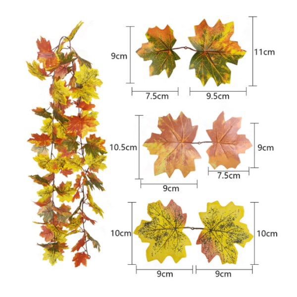 Girlang av konstgjorda lönnlöv - Hängande girlang för inomhus- och utomhusbruk, bröllopsfest, öppen spis, juldekoration, Thanksgiving-dekoration