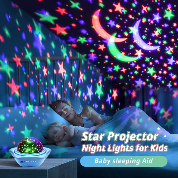 Nattlampa för barn, uppladdningsbart nattlampa för baby, Flera filmer Star Sky Projector Night Light, 12 färger Star Projection Night Light