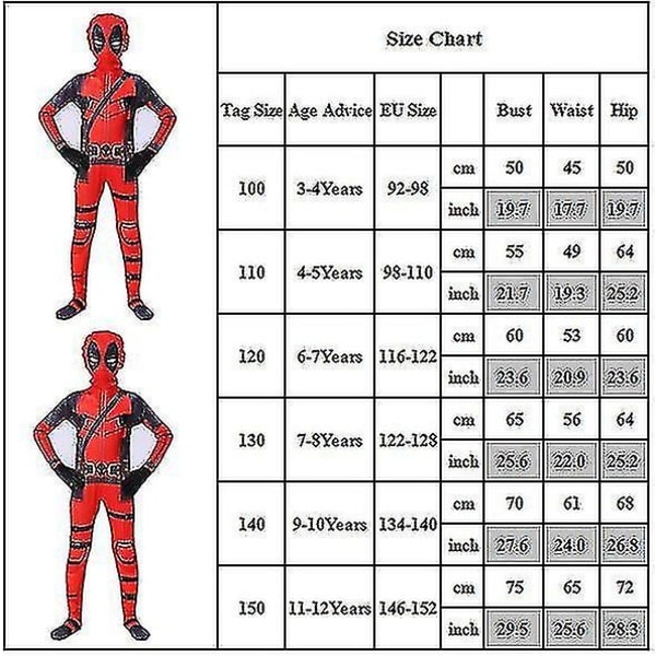 Deadpool Superhelt Halloween Kostume til Børn 120cm 140cm 140cm