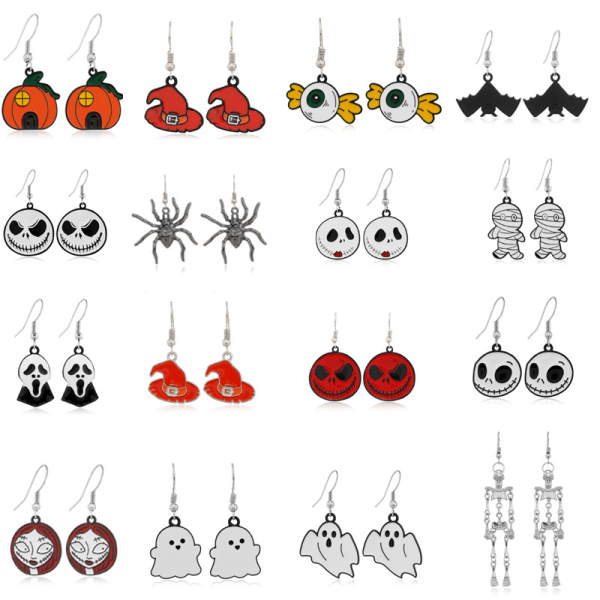 Halloween-øreringe, hængende øreringe til kvinder, julepynt gaver, halloween gaver, Red Mouth Skull Silver