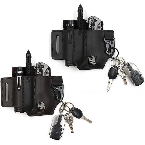 Multifunktionell Bälteshölster, Läder Edc Organizer för Män, Leatherman Hölster med Pennhållare, Nyckelhållare, Ficklampa, Läder Edc Hölster (br