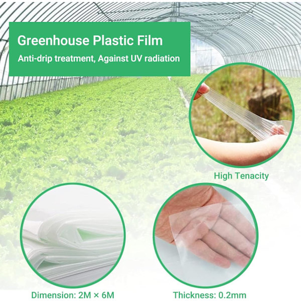 2x6m Polyethylen Drivhusfilm, Transparent, Ekstra Tyk Havefilm til Folietunneler 2x6m