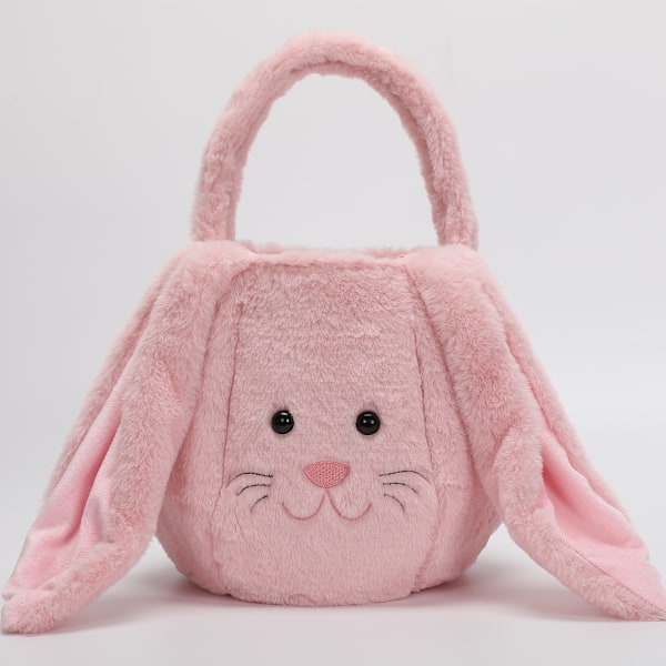 Påskhare Korgväskor Kanin Hinkväska med Långa Fluffiga Öron, Förvaring för Festgodis, Presenter Bärhink, Presenter till Barn Pink
