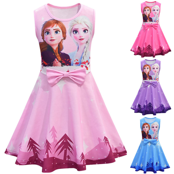 Barnflickor Frozen Anna Elsa Ärmlös Prinsessa Västklänning A-linje Festklänningar Purple 110cm