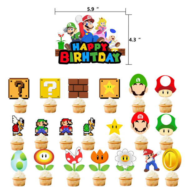 Supermario Birthday Party Supplies Mario Balloons Cake Toppers