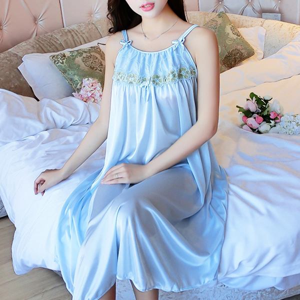 Sexet natkjole med stropper til kvinder, pyjamas, natkjole Light Blue