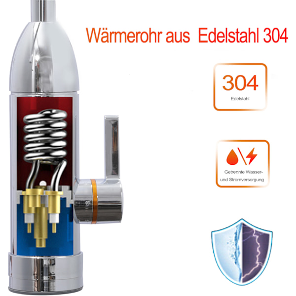 Elektrisk køkkenarmatur med LED-vandtemperaturindikator, justerbar temperatur, varmt og koldt vand armatur, 360° drejelig, smart varmer