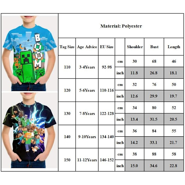 Minecraft Pojkar T-shirt Sommar T-shirt Topp Barn Kortärmad #4 130cm