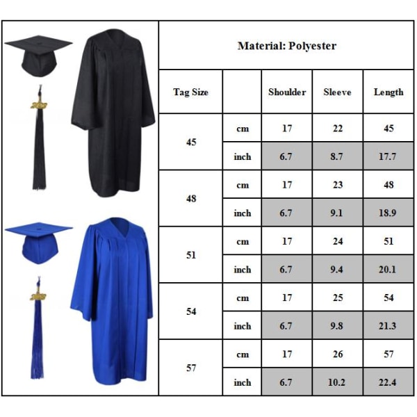 Graduation Gown College Cap Set Unisex klänning för gymnasiet Black 48