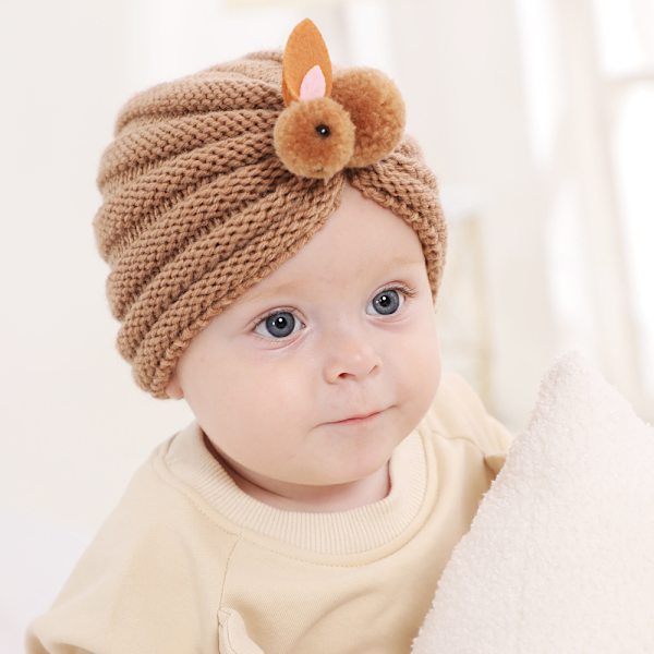 Stickad Bebishatt, Pullover, Spädbarnshatt, Kaninhatt Snow bud color