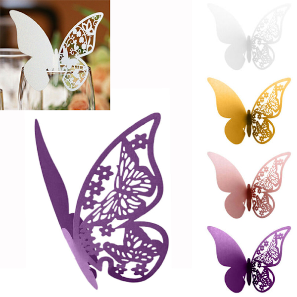 20 stk. Sommerfugl Bryllup Vinglas Navneplads Kort Perlemorsagtig Purple