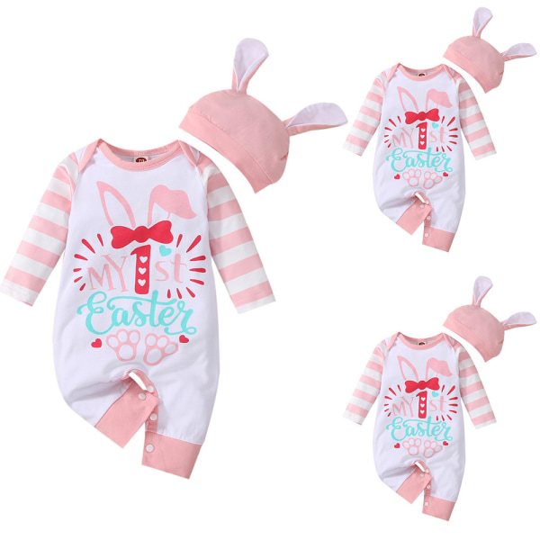 Påsk Barnkläder Långärmad bodysuit Girl Bodysuit Hat 3-6M