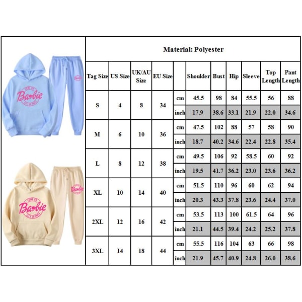 Kvinnor Män Barbie Hoodie+byxor Outfit Sweatshirt Sportwear Presenter apricot 2XL