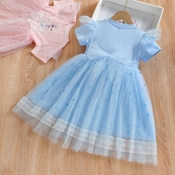 Jenter Frozen Elsa Prinsesse Kjoler Tutu Kle Ut Fancy Cosplay Kostyme Gave Light blue 100cm