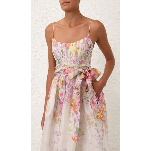 NATURA CORSET MIDI KJOLE Sommerkjoler til Kvinder 2025 Strand Spaghetti Strop Kjoler Ærmeløs Solsikke Print Sommer Maxi Solkjole XL