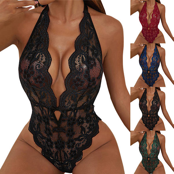 Kvinnors Sexig Spets Lingerie Klänning Hemkläder Babydoll Bodysuit Nattkläder Underkläder Red M