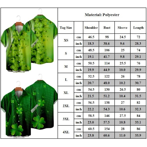 Miesten St. Patrick's Day -paita irlantilainen apila rento lyhythihainen B 4XL