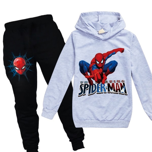 Barn Pojkar Spiderman Huvtröja Tröja Toppar Byxor Outfit grey 150cm