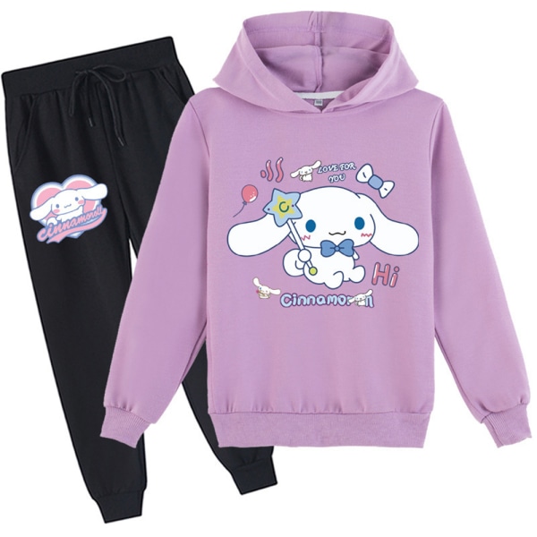 Barn Flickor Cinnamoroll Print Hoodies Sweatshirt Träningsbyxor Sport Träningsoverall Set Purple 130cm