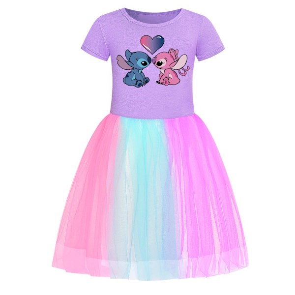 Flickor Stitch Prinsessklänning Regnbågsklänningar Småbarn Barn Cospaly Födelsedag Halloween Jul Festklänning Purple 150cm