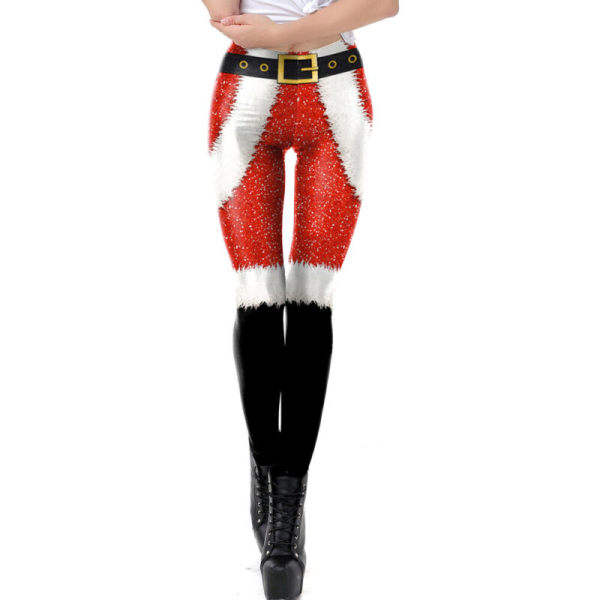 Dam Jul Xmas Blommiga Skinny Leggings Santa Stretch Byxor A