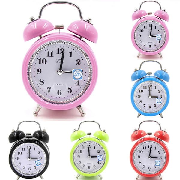 Retro Ljudstark Dubbelklocka Traditionell Väckarklocka Sängbord pink